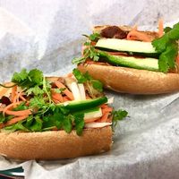 Sandwiches with vegan “meat”! Setain or tofu options. Swap butter for hoisin sauce or sriracha  at Crispy Banh Mi in Charlotte