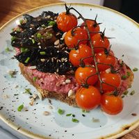 Beetroot hummus  at Fred & Dougs in Epping