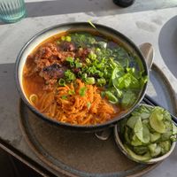vegan ramen + salted cucumber  at Kolm Tilli in Tartu