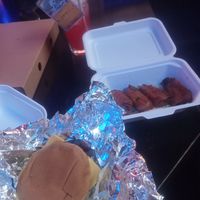 Vegan BBQ burger and fried pickles at Pixel Bar in Leeds