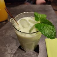 Green tea ice tea with coconut milk at Kikuya in Stuttgart