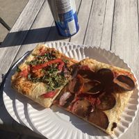 Vegan Pepperoni  and vegan combo slice   at Williamsburg Pizza in New York City