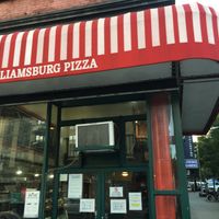 Front of pizzeria. at Williamsburg Pizza in New York City
