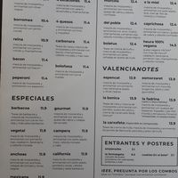 Menu at Del Poble Benimaclet in Valencia