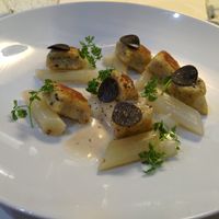 Main dish: truffle and salsifi at Le Vieux Logis in Tremolat
