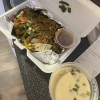 Basil fried rice to go, Tom Kha  at Thai-Lao Restaurant in Myrtle Beach