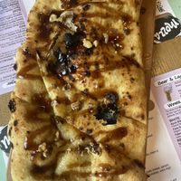 Focaccia with fig, walnuts, pear and white balsamic jam (ask for no mozzarella to make it vegan) at Mozza in St Andrews