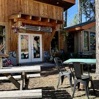 Picnic tables out front  at Max's in Bigfork