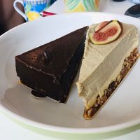 Coffee and hazelnut / fresh fig and orange vegan cheesecakes at The Missing Piece in Hong Kong Island