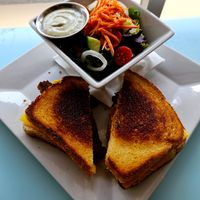 Grilled cheese sandwich with tempeh bacon, avocado, and tomato at Venti's Cafe in Salem
