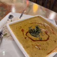 Red curry with soy curls and basmati rice… yum!  at Venti's Cafe in Salem