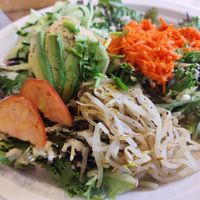 Peaceful Plate: Great contrast with the warm rice under the veggies. at Peace Cafe in Honolulu
