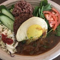 Loco Moco with a vegan tofu egg at Peace Cafe in Honolulu