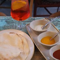 Papadam and homemade sauces    at Cinnamon in Sitges