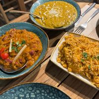 Kidney beans curry + Lentil daal + Biryani rice at Cinnamon in Sitges