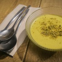 Postre. Kheel de arroz y azafrán (pudding) at Cinnamon in Sitges