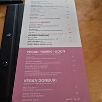 Vegan menu at Jizo Japanese Cafe & Bar in Dunedin