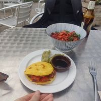 A maize mushroom-tomato pita, gyozas and their quinoa beet salad at Sa Gulita in Ibiza