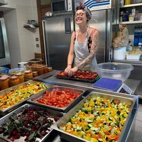 Preparation of the vegetables from the farm  at Agriturismo Biologico La Buona Terra in Cervarese Santa Croce