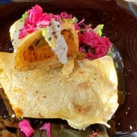 Burrito with chickpea and veggie filling at Vegan21 in San Miguel De Allende