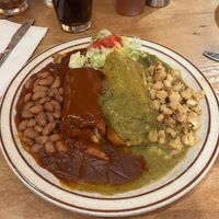 Tamale Platter. Red sauce is insanely hot   at La Choza Restaurant in Santa Fe
