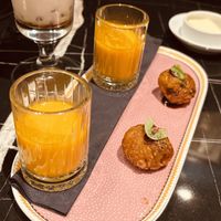 Complimentary carrot soup and bean bites   at MUSE Brasserie in Cheltenham