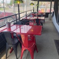 Patio seating at Vida's Plant Based Butcher in Columbus