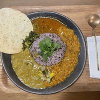 Curry set. Make sure to tell them you are vegan. Original set has meat on top and yogurt in one of the curries    at Tabi Tabi in Nara