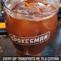 This is an iced mocha chai. Very sweet, but Christmasy and delicious! at Spokesman in Austin