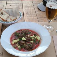 The plant based meatballs. The sauce was amazing with the pumpkin seeds and cucumber. The bread and almond spread is so good! at Alma Verde in Rota