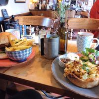 Vegan homity pie & Banana blossom fish style burger at The Flying Childers Inn in Matlock