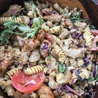 I transfered my Loaded Mac from the paper take out container to a nice wooden bowl.  Que rico! at VegainzLA - La Brea in Inglewood