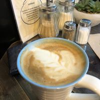 Soya latte in this cosy cafe  at Baobab in Banff