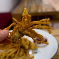 Enoki mushroom fries 🤤  at Veggie Lover Cafe in Vientiane