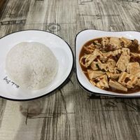 Mapo tofu with rice  at Veggie Lover Cafe in Vientiane