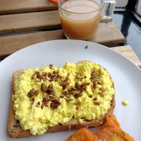 Scrambled tofu and tea at Time2Chill in North London