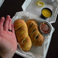 One order of custom pepperoni rolls (tofu, dairy free cheese, no meat) at The Woods in Huntington