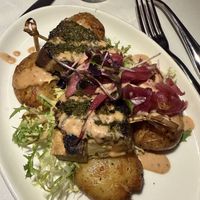 Vegan appetizer - chimichurri tofu skewers  at Kres Chophouse in Orlando
