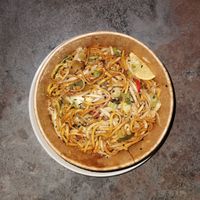 Veg Hakka Noodles: Wok tossed noodle with vegetables, signature dish traditional way of Taiwan’s Hakka community. at Karma Oriental in Harrow