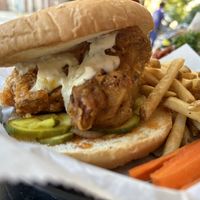 Battered mushroom 🍄‍🟫 spicy 🌶️ burger   at Wonderland in Milwaukee