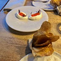 Doug’s hand cut Kettle Chips, BBQ seasoning, Sour “cream” with sweet chilli (individual chips, share dip)  at Charred Kitchen & Bar in Orange