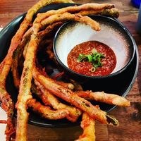 I want to say cheese burger snake beans?  at Future Izakaya in Collingwood