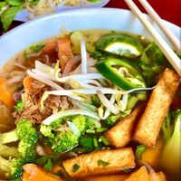 Tofu rice noodle bowl with vegetarian broth.  at Pho 50 in Pueblo
