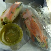 Spring roll with peanut sauce; good beach eating at Raw and Juicy in Alys Beach