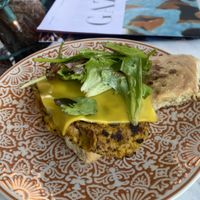 Breakfast sandwich with vegan scramble   at Raw and Juicy in Alys Beach