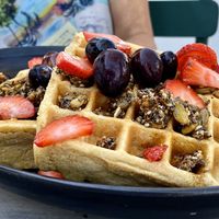 Vegan Belgian Waffle Special at Raw and Juicy in Alys Beach
