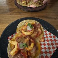 Tacos with “shrimp"  at Taqueria La Lupe in Sevilla