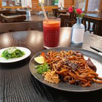 Japanese noodles, seaweed salad and a delicious smoothie at Linh - Not Just A Restaurant in Prague