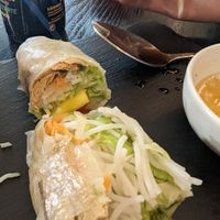 Mango summer rolls (half eaten) #Veganuary at Linh - Not Just A Restaurant in Prague
