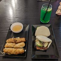 Nem (left), Bao (right), Pandan Tea (above) at Linh - Not Just A Restaurant in Prague